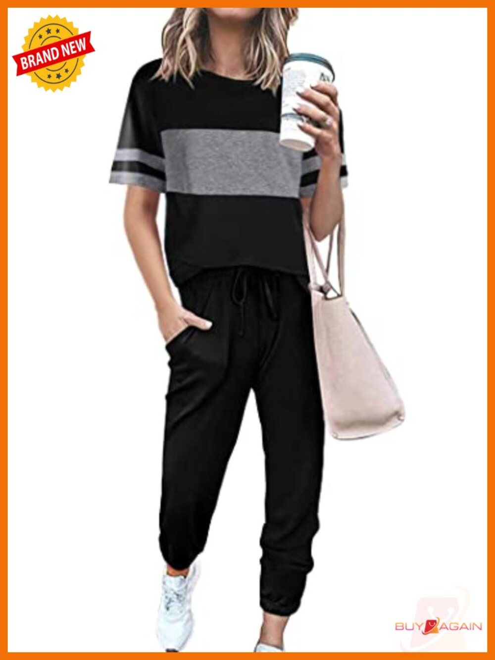 Two Piece Lounge Set Short Sleeve Top Jogger Pants Travel Outfit